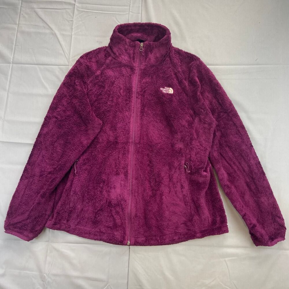 The North Face Women's Medium Burgundy Fleece Jacket Full Zip Pockets 100 Solid